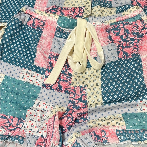 Simply Southern Patchwork Pajama Set - Pink & Teal - Ruffle Shorts w/ Pockets - Picture 5 of 10